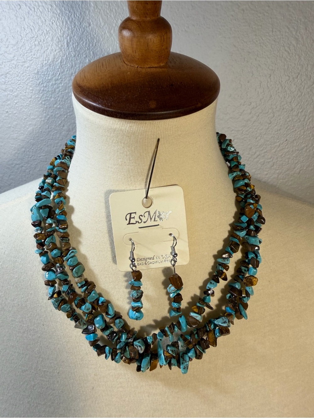 EsMe Turquoise and Brown Chip Bead Necklace Set
